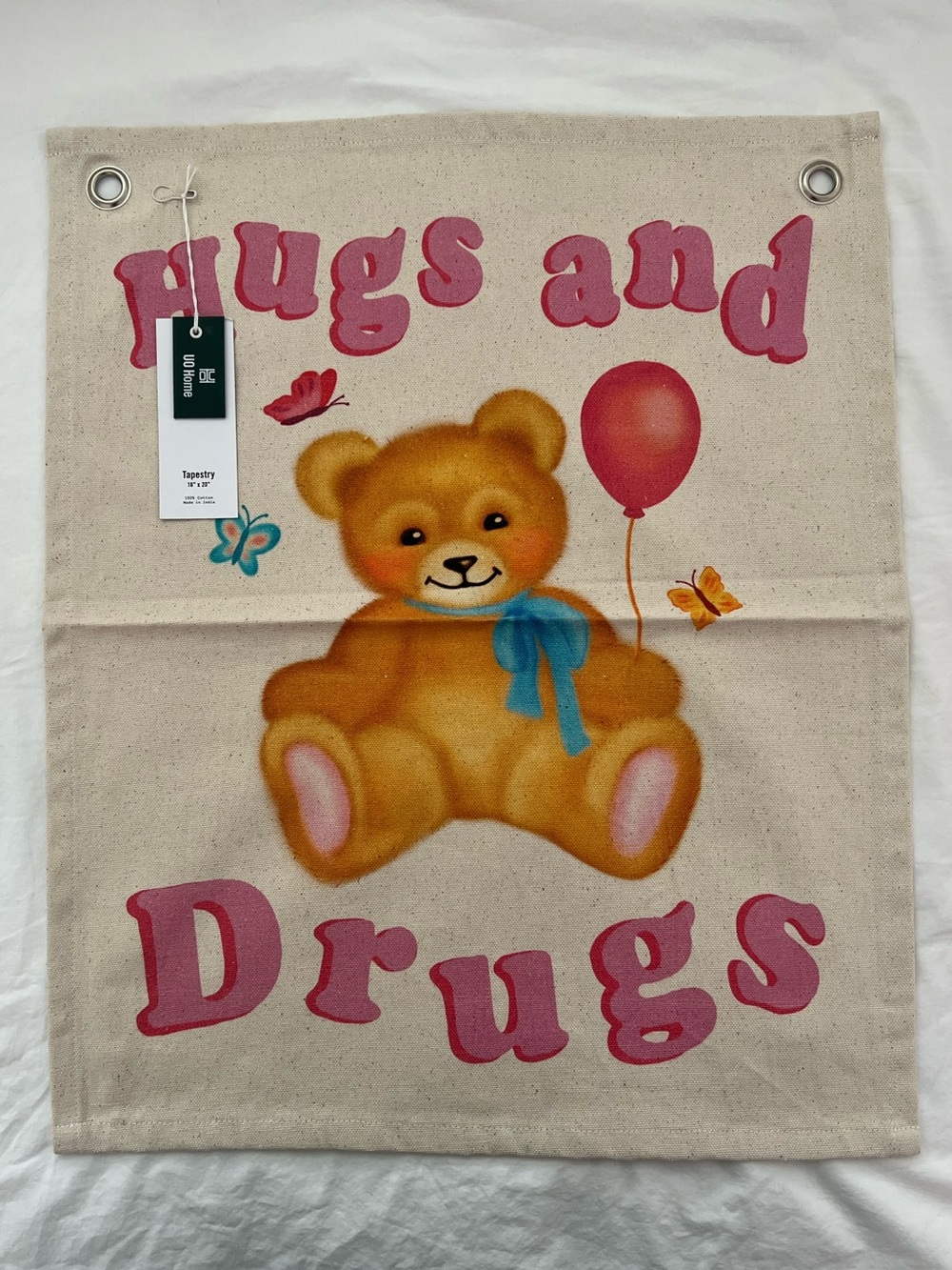 Urban Outfitters Pink and Tan Teddy Tapestry with Butterflies